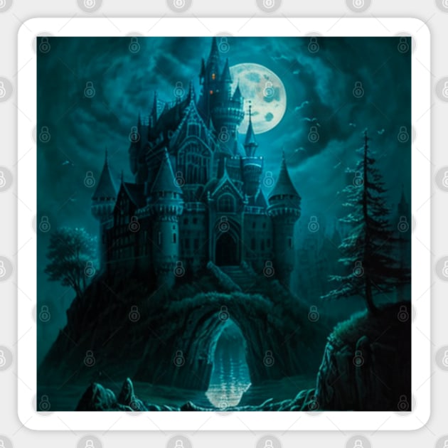 Spooky Halloween Castle in Blue and Black Sticker by CursedContent